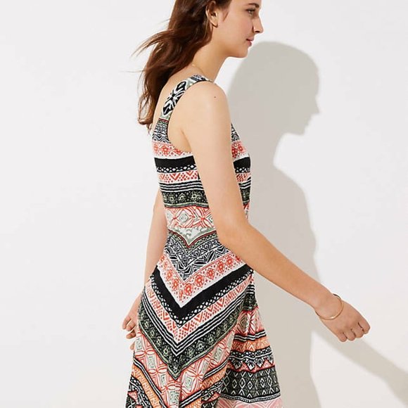 "LOFT" MULTICOLOR GEO PRINT SLEEVELESS A-LINE DRESS SIZE: 2 NWT - Picture 2 of 8